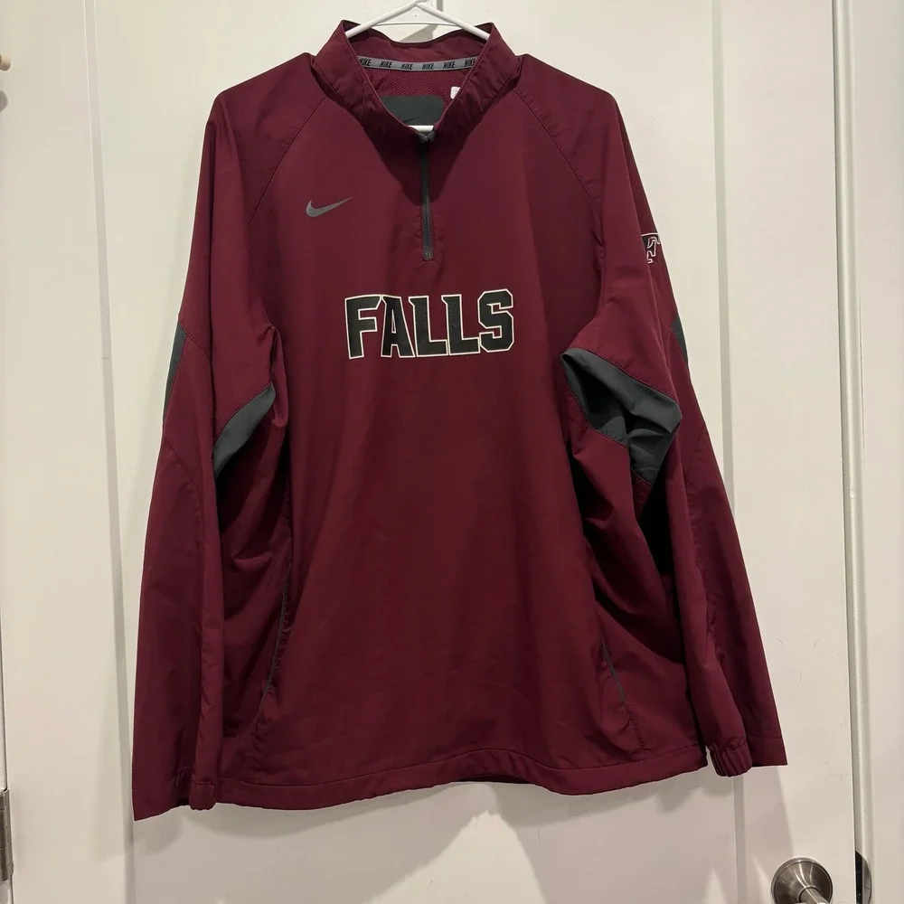 Nike Mens Maroon Falls 1/4‎ Zip Pullover Windbreaker Jacket XL Burgundy Grey